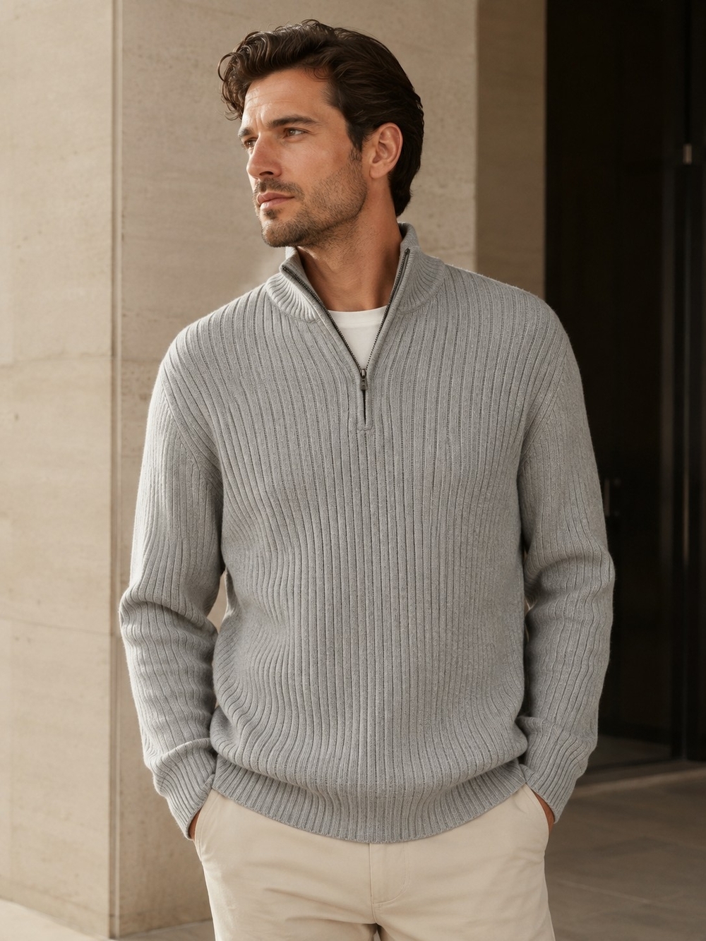 DKNY Jeans Gray Ribbed Quarter Zip Sweater Men’s XXL